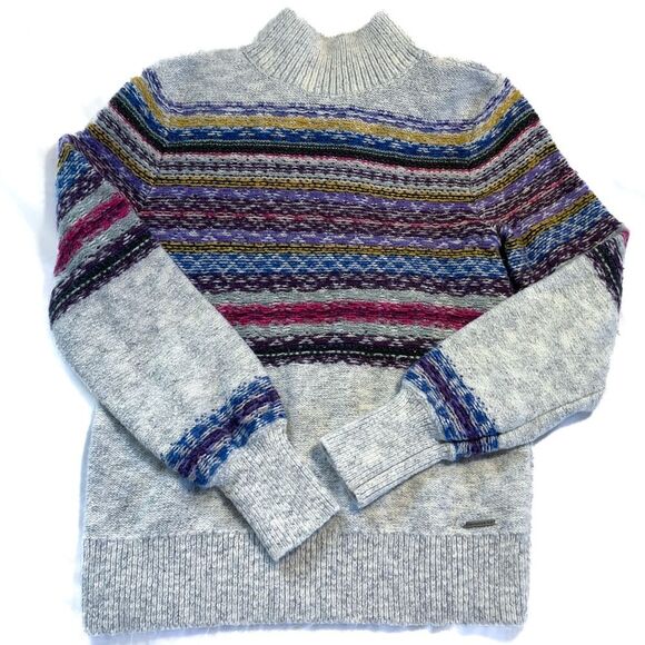 Abercrombie & Fitch Mock Neck Sweater | Fair Isle Heather Gray Multicolor - Picture 3 of 10